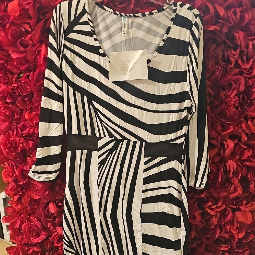 Auditions NWT Women's Black and White Striped Abstract Geometric Print Dress 1X
